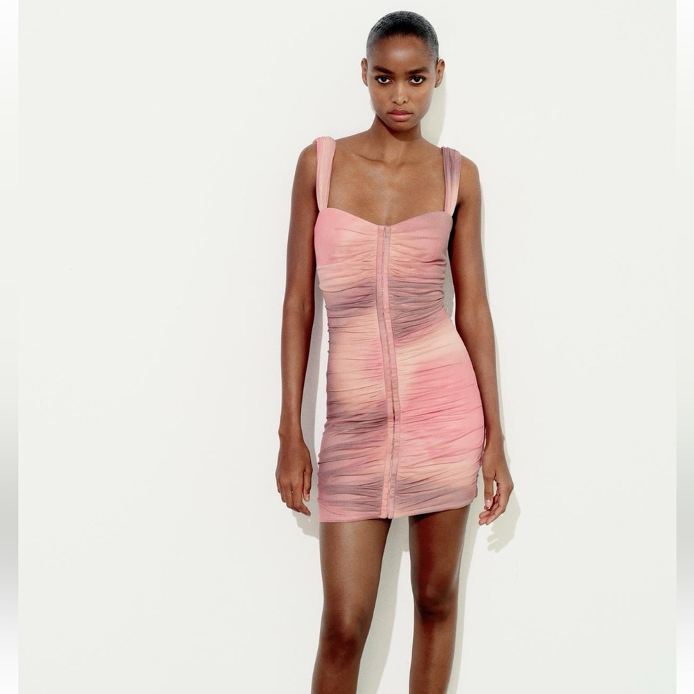 Zara Pink Ombre Ruched Mini Dress